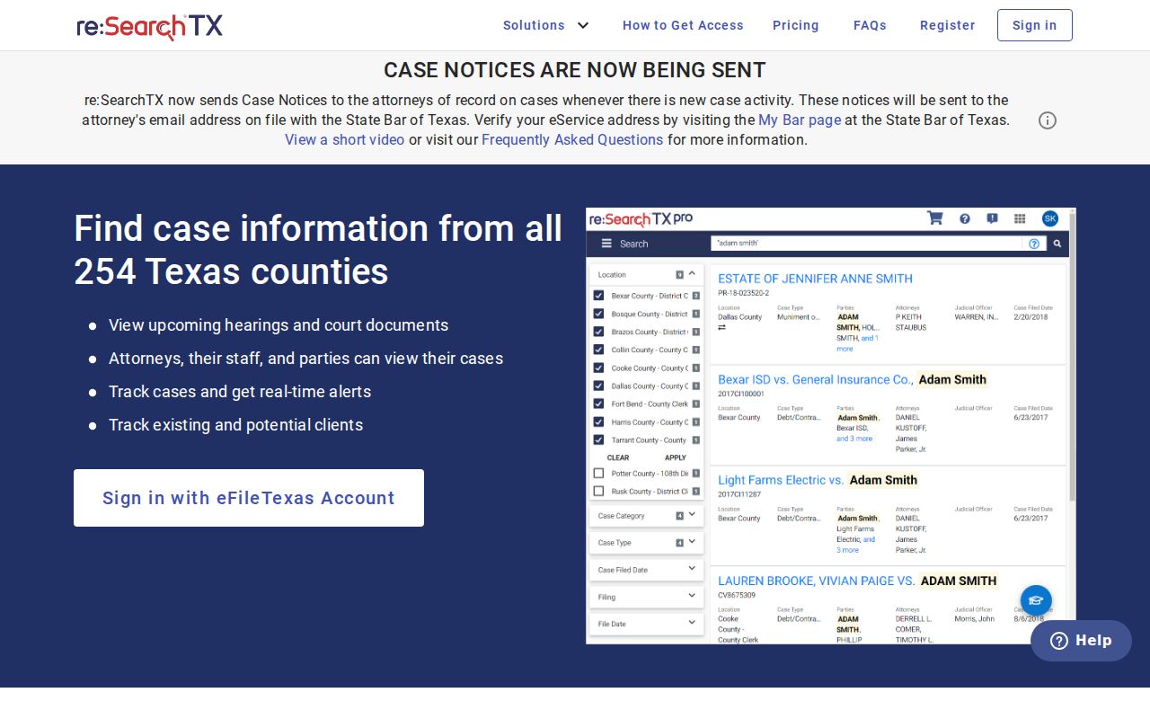 McMullen County docket search re:SearchTX access response